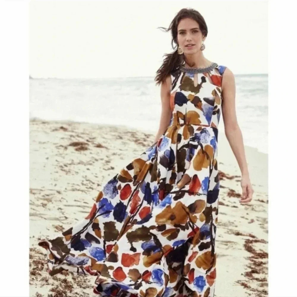 Anthropologie Ranna Gill Finola Skyfall Embellished Neckline Maxi Dress(XS)